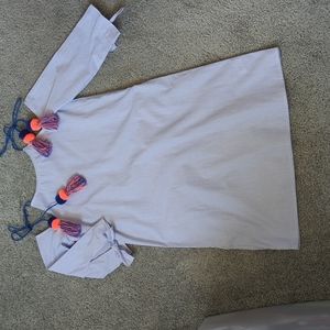 Pompom Tassel Cold Shoulder Cotton Dress America & Beyond